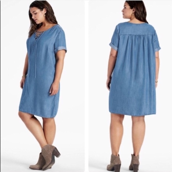 Lucky Brand Dresses & Skirts - Lucky Brand Blue Chambray Lace Up Dress XL